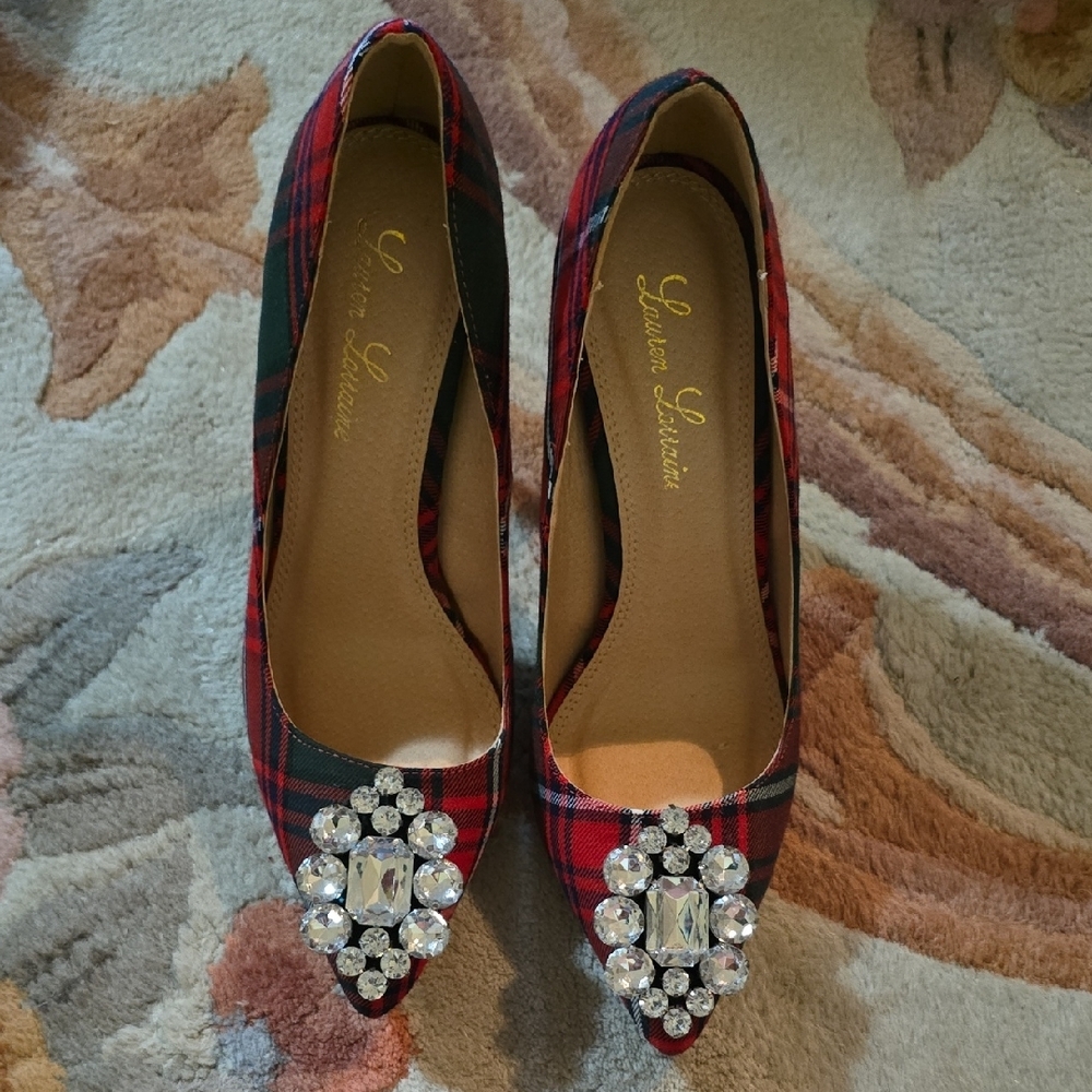 Lauren Lorraine Plaid Heels with Crystal Accents - Picture 2 of 5